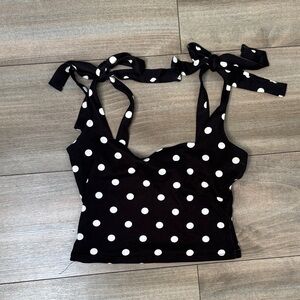 Lulu's Black and White Polka Dot Tie-Strap Tank Top
